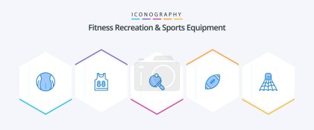 Ilustración de Fitness Recreation And Sports Equipment 25 Paquete icono azul incluyendo bádminton. nfl. pong. fútbol. americano - Imagen libre de derechos