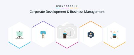 Illustration for Corporate Development And Business Management 25 Flat icon pack including speaker. presentation. growth. event. conference - Royalty Free Image