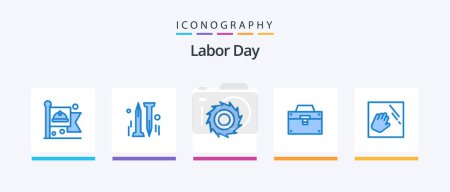 Illustration for Labor Day Blue 5 Icon Pack Including hand. cleaning. blades. toolkit. construction. Creative Icons Design - Royalty Free Image