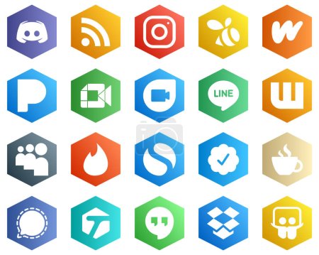 Illustration for 25 Stylish White Icons such as line. video and pandora icons. Hexagon Flat Color Backgrounds - Royalty Free Image
