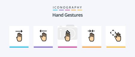 Téléchargez les illustrations : Hand Gestures Line Filled 5 Icon Pack Including hand. gesture. up. four finger. hold. Creative Icons Design - en licence libre de droit