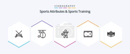Illustration for Sports Atributes And Sports Training 25 Line icon pack including pool. game. exercise. cue. man - Royalty Free Image