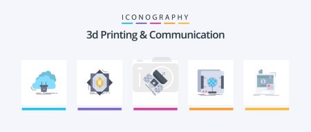 Illustration for 3d Printing And Communication Flat 5 Icon Pack Including holographic. 3d. formation. telecommunication. communication. Creative Icons Design - Royalty Free Image