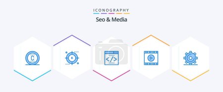 Illustration for Seo and Media 25 Blue icon pack including engine. video. search. user. seo - Royalty Free Image