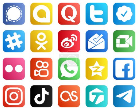 Illustration for All in One Social Media Icon Set 20 icons such as video. inbox. twitter verified badge and sina icons. High quality and modern - Royalty Free Image