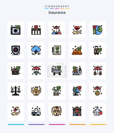 Illustration for Creative Insurance 25 Line FIlled icon pack  Such As insurance. heart. property. insurance. hand - Royalty Free Image