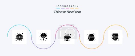 Illustration for Chinese New Year Glyph 5 Icon Pack Including chinese. rice. cup. food. tea - Royalty Free Image