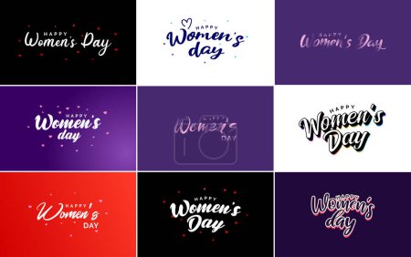Téléchargez les illustrations : Set of Happy Woman's Day handwritten lettering modern calligraphy collection suitable for greeting or invitation cards. festive tags. and posters - en licence libre de droit