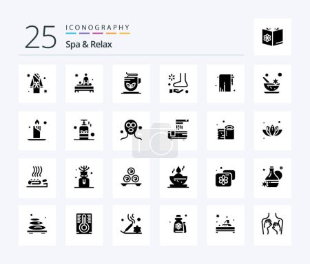 Téléchargez les illustrations : Spa Et Détendez-vous 25 Solid Glyph icône pack y compris. Du thé. corps. vert . - en licence libre de droit