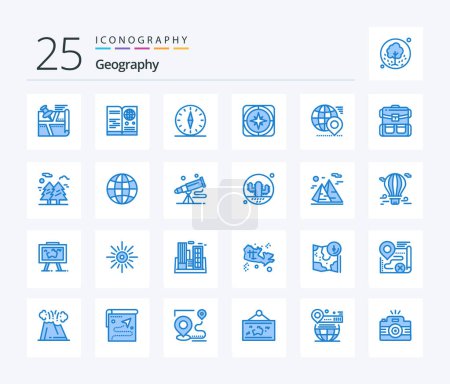 Illustration for Geo Graphy 25 Blue Color icon pack including map. globe. travel. travel. direction - Royalty Free Image