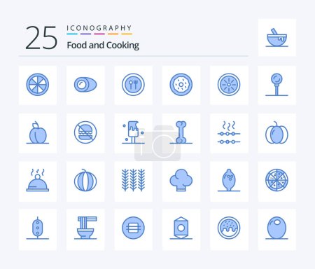 Téléchargez les illustrations : Food 25 Blue Color icon pack including kiwi. food. fork. snack. donut - en licence libre de droit