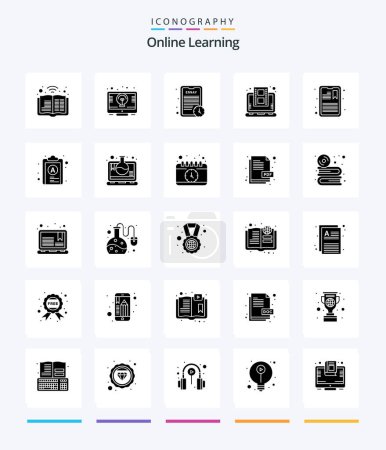 Téléchargez les illustrations : Creative Online Learning 25 Glyph Solid Black icon pack  Such As attention. video tutorials. assignment. study. learning - en licence libre de droit