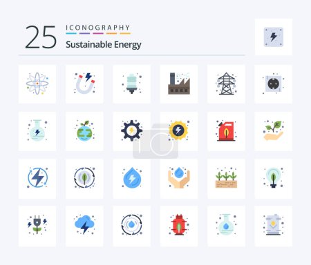 Ilustración de Envase de iconos Sustainable Energy 25 Flat Color incluyendo energía. medio ambiente. bombilla de energía. energía. eco - Imagen libre de derechos