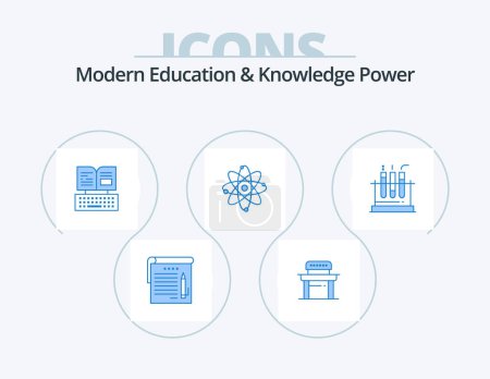 Illustration for Modern Education And Knowledge Power Blue Icon Pack 5 Icon Design. test. laboratory. key. molecule. atom - Royalty Free Image