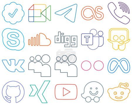 Illustration for 20 Innovative Colourful Outline Social Media Icons such as microsoft team. music. viber. sound and chat Minimalist and customizable - Royalty Free Image