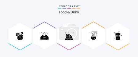 Illustration for Food And Drink 25 Glyph icon pack including hot drink. food. open. coffee. drink - Royalty Free Image