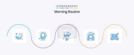 Illustration for Morning Routine Blue 5 Icon Pack Including bed. dumbbell. bathroom. weight. exercise - Royalty Free Image