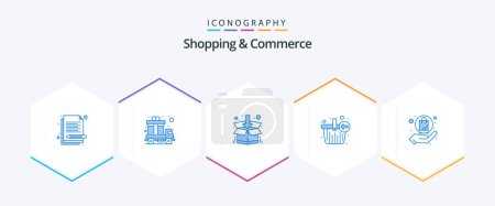 Illustration for Shopping And Commerce 25 Blue icon pack including add. basket. gift delivery. bag. open box - Royalty Free Image