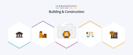 Illustration for Building And Construction 25 Flat icon pack including lift. crane. appartment. warning. sign - Royalty Free Image