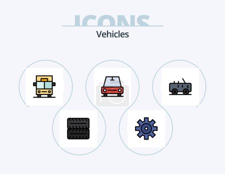 Téléchargez les illustrations : Vehicles Line Filled Icon Pack 5 Icon Design. . transport. path. sport. military - en licence libre de droit