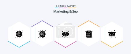 Illustration for Marketing And Seo 25 Glyph icon pack including statistic. model. seo. chart. document - Royalty Free Image