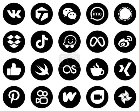 Illustration for 20 Creative White Social Media Icons on Black Background such as waze. china. signal. video and tiktok icons. Fully editable and versatile - Royalty Free Image