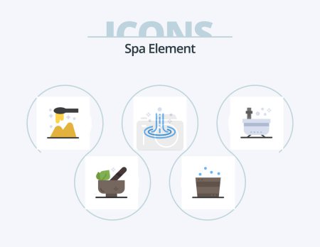 Téléchargez les illustrations : Spa Element Flat Icon Pack 5 Icon Design. beauty. water. ladle. spa. effect - en licence libre de droit