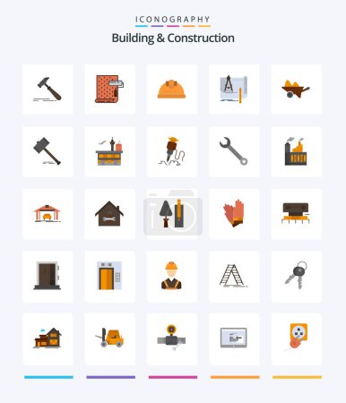 Téléchargez les illustrations : Creative Building And Construction 25 Flat icon pack  Such As construction. architecture. repair. blueprint. building - en licence libre de droit