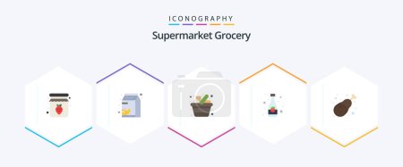 Illustration for Grocery 25 Flat icon pack including drumstick. drink. cart. bottle. items - Royalty Free Image