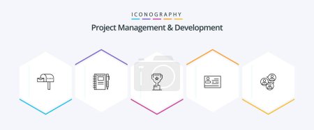 Téléchargez les illustrations : Project Management and Development Pack d'icônes 25 Line incluant id. carte. Croquis. Permis. récompense - en licence libre de droit