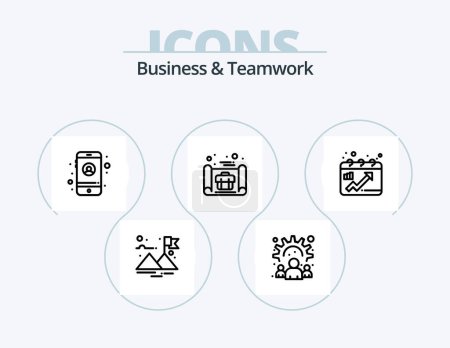 Ilustración de Línea de trabajo en equipo y negocios Icon Pack 5 Icon Design. .. .. calificación. Teléfono móvil. reenvío de llamadas - Imagen libre de derechos