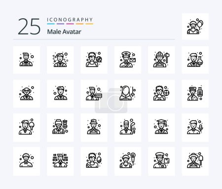 Téléchargez les illustrations : Pack d'icônes Avatar 25 Line masculin avec employé. poste. avatar. Mec. avatar - en licence libre de droit