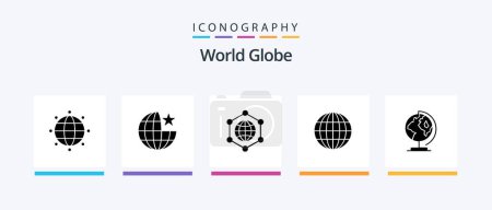 Ilustración de Globe Glyph 5 Icon Pack Incluyendo. a nivel mundial. globo. globo. web. Diseño de iconos creativos - Imagen libre de derechos