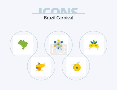 Illustration for Brazil Carnival Flat Icon Pack 5 Icon Design. carnival. brazil. brazil. country. brazil - Royalty Free Image