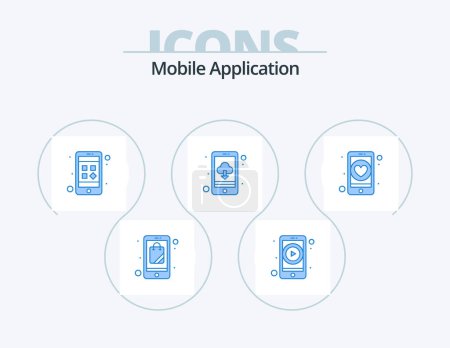 Téléchargez les illustrations : Mobile Application Blue Icon Pack 5 Icon Design. dating. app. cloud computing. app - en licence libre de droit