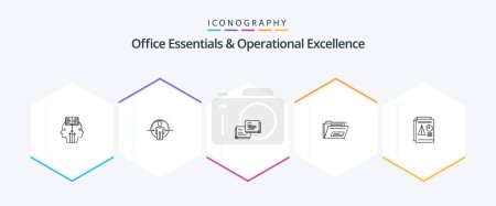 Téléchargez les illustrations : Office Essentials And Operational Exellence 25 Line icon pack including . zip. identity. file. popup - en licence libre de droit