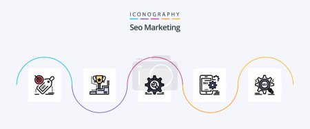 Téléchargez les illustrations : Seo Marketing Line Filled Flat 5 Icon Pack Including optimize. seo. trophy. configuration. wheel - en licence libre de droit