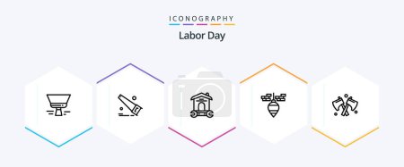 Illustration for Labor Day 25 Line icon pack including bob . tools. wrench. repair - Royalty Free Image