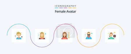 Téléchargez les illustrations : Female Avatar Flat 5 Icon Pack Including nurse. mask. billiards. female. women - en licence libre de droit