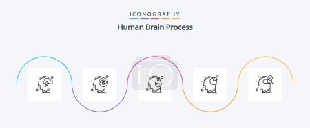 Téléchargez les illustrations : Human Brain Process Line 5 Icon Pack Including pie chart. graph. eye view. analysis. mind - en licence libre de droit