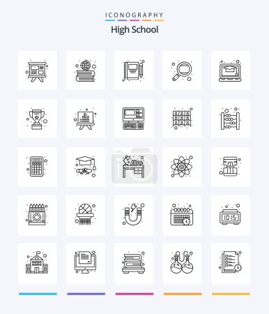 Téléchargez les illustrations : Creative High School 25 OutLine icon pack  Such As study. research. book. learning. write - en licence libre de droit