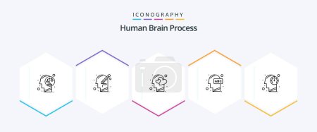 Ilustración de Human Brain Process 25 Line icon pack including human. education. thinking. human. head - Imagen libre de derechos