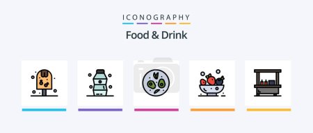 Téléchargez les illustrations : Ligne de nourriture et de boisson rempli pack de 5 icônes, y compris boisson. Du jus. ananas. Presque. Icônes créatives Design - en licence libre de droit