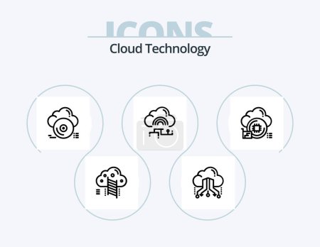 Illustration for Cloud Technology Line Icon Pack 5 Icon Design. cloud. data. data. usb. reach - Royalty Free Image
