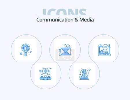 Téléchargez les illustrations : Communication And Media Blue Icon Pack 5 Icon Design. media. online chat. information. letter. new - en licence libre de droit