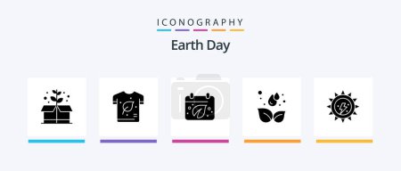 Téléchargez les illustrations : Earth Day Glyph 5 Icon Pack Including ecology. leaf. earth. droop. earth. Creative Icons Design - en licence libre de droit