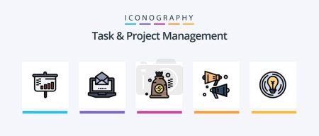 Téléchargez les illustrations : Task And Project Management Line Filled 5 Icon Pack Including bag . profile. view . files . document. Creative Icons Design - en licence libre de droit