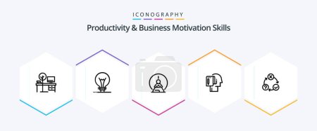 Ilustración de Productivity And Business Motivation Skills 25 Line icon pack including note. start from scratch. lightbulb. begin. mental - Imagen libre de derechos