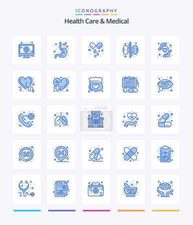 Téléchargez les illustrations : Creative Health Care And Medical 25 Blue icon pack  Such As care. heart health. tablet. health insurance. kidneys - en licence libre de droit