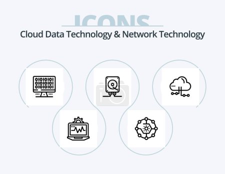 Illustration for Cloud Data Technology And Network Technology Line Icon Pack 5 Icon Design. refresh. computers. electricity. computing. computer - Royalty Free Image